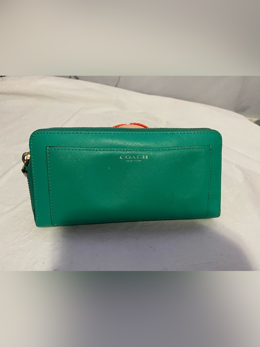 COACH Green Leather Zip Wallet